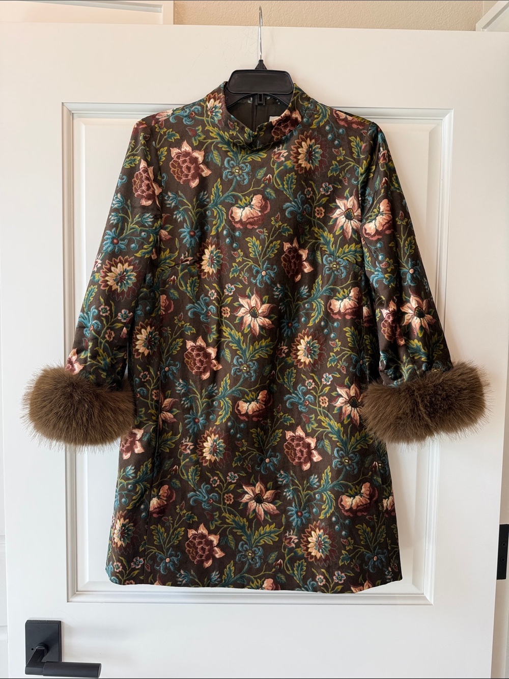 Tuckernuck Hazel Moonflower Velvet Mod Ellie Dress with Fur Cuffs - Size S